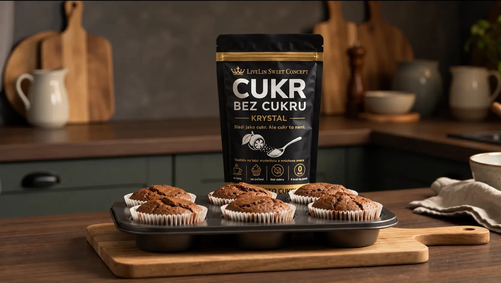 Čokoládové muffiny a Cukr bez cukru v kuchyni
